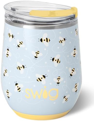 Swig Life 12oz Insulated Wine Tumbler with Lid, Busy Bee by SwigLife