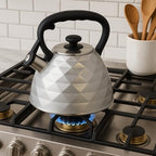 3L Stainless Steel Whistling Tea Kettle – Diamond Design Stovetop Kettle with Cool Grip Handle & Flip Spout – Loud Whistle for Boiling Water (Silver) - Image 2