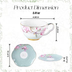 KAMMAK Tea Cups Set of 2,Ceramic Floral Pattern Demitasse Cup - Image 2