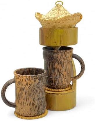 Bamboo Coffee Drip Set, 4" Basket with Lid + 2 Cups and 2 coasters + Bamboo Design Drip Base, Eco-Friendly Pour-Over Coffee Kit, Sustainable Brewing Accessories by UNCLEJUM