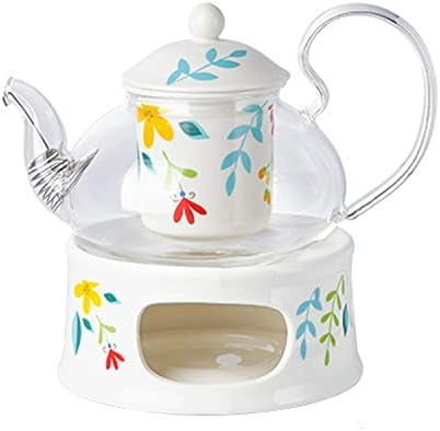 Glass Tea Pot Warmer Set 22oz Glass Teapot with Removable Loose Tea Infuser and Candle Holder Warmer Heating Base Elegant Teapot Gift Set Stovetop Safe Kettle,Style 4-7.,Style 6-7.67 x 8.68 inch by Unknown