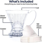 Clever Coffee Dripper and Filters, Large 18 oz, Original Classic Design, Safe BPA Free Plastic, dripper coffee maker, drip coffee maker pour over, 100 filters, coaster and lid, 18 oz (Clear) - Image 2