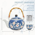 Japanese Tea Set, Ceramic Floral Tea Pot and 4 Pieces Cups - Image 2