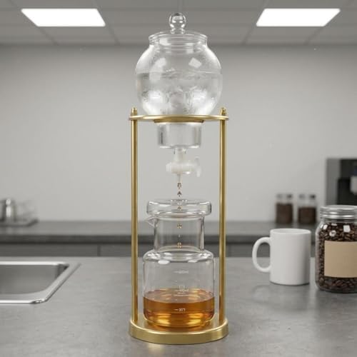 Cold Brew Coffee Maker Drip Pot Carafe Brewer Dripper With Glass Vessel and Gold Tone Metal Stand for Visible suitable for home office coffee kitchen counter - Image 5