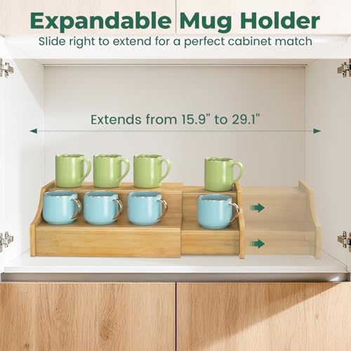 EsLuker.ly Coffee Mug Cup Holder Rack for Cabinets Countertop, Bamboo - Image 4