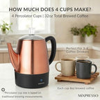 Mixpresso 4 Cup Copper Small Electric Percolator Coffee Pot Stainless Steel - Image 5