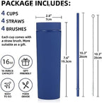 Volhoply 16oz Plastic Skinny Tumbler with Lid and Straw Bulk 8 Pack,Insulated Double Wall BPA Free Matte Acrylic Tumblers,Iced Coffee Travel Mug Reusable Party Cup,Customizable Diy Gifts(Navy,8 Set) - Image 2