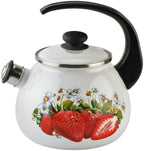 Enamel Kettle with Whistle 2.7 Qt (2.5 L) Stovetop Kettle with Ergonomic Handle, Enameled Steel Tea Pot for Stove Top, Vintage Kitchen Tea Kettle, Dishwasher and Induction Safe (Strawberry) by STP-Goods