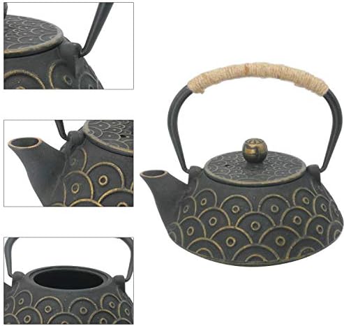 InnoLife Cast Iron Teapot with Stainless Steel Infuser, Japanese Tea Pot for Loose Leaf, Tea Kettle with Enameled Interior, Fish Scale Pattern 900ml/30oz - Image 2