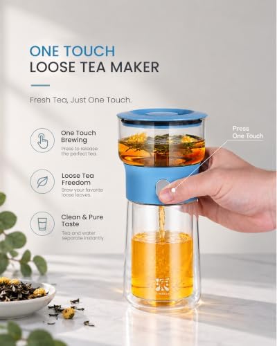 ZENS Glass Infuser Teapot, One Touch Tea Maker for Loose Leaf Tea Steeper - Image 2