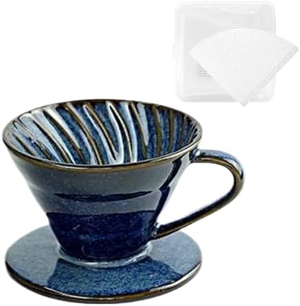 Reusable Ceramic Pour Over Coffee Dripper Porcelain Drip Coffee Maker with Hole Flat Bottom Ceramic Pour Over Maker for Office,Home,Travel,Camping (Blue) by ABCISI