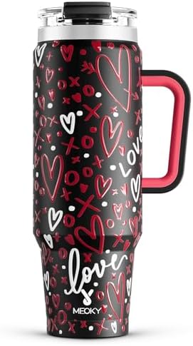 Meoky 40 oz Tumbler with Handle and Straw, Insulated Tumbler with Lid and Straw, Stainless Steel Travel Mug, Keeps Cold for 34 Hours, 100% Leak Proof, Fits in Car Cup Holder (Romance) by MEOKY