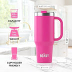 Beast 42 oz Tumbler with Handle Stainless Steel Vacuum Insulated Coffee Ice Cup Double Wall Travel Flask (Cupcake Pink) - Image 6