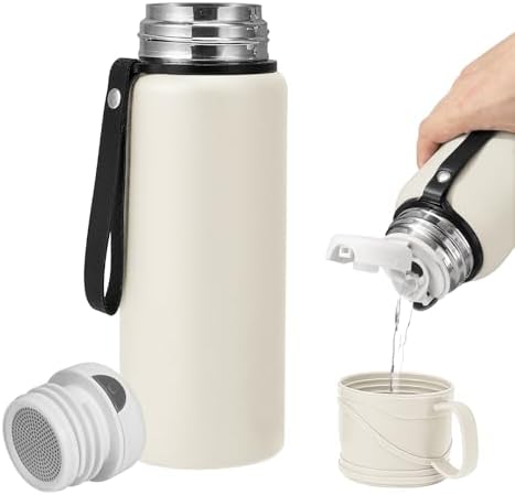 1000 ml Double wall vacuum Leakproof stainless steel wide mouth insulated water bottle,tea tumbler with tea strainer,cup and lid; travel coffee thermoses hot drinks,cold thermal flask by Unknown