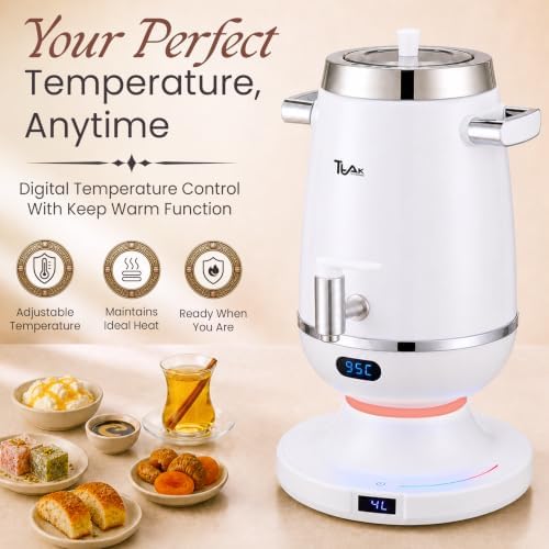 Electric Samovar Tea Maker 4L with Glass Teapot, Stainless Steel Hot Water Urn, Fast Boil 120V 1200W, Auto Shut-Off & Keep Warm, Turkish Russian Tea Maker for Home & Office-White - Image 5