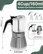 Grasseed Glass-Top Moka Pot, Stainless Steel Stovetop Espresso Maker, 4 Cup - Image 2
