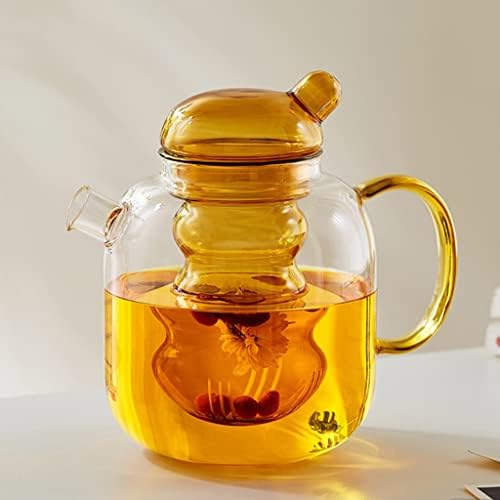 Coffee And Tea Kettle Handmade Glass Teapot With Removable Loose Tea Glass Infuser Blooming Teas 2-in-1 Tea Kettle Applicable Electric Pottery Tea Pot (Color : Yellowx2 Cup) - Image 3