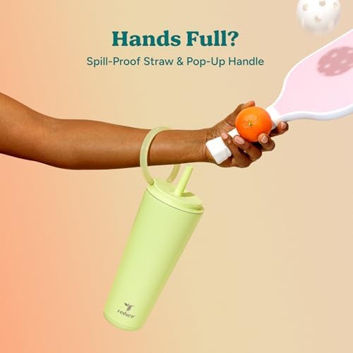 REDUCE Halo 32 oz Stainless Steel Vacuum Insulated Tumbler - Spill Proof Travel Mug with Flip Handle Lid - Keeps Drinks Cold for 32 Hrs - Dishwasher Safe - Cupholder Friendly - Pina Colada - Image 4