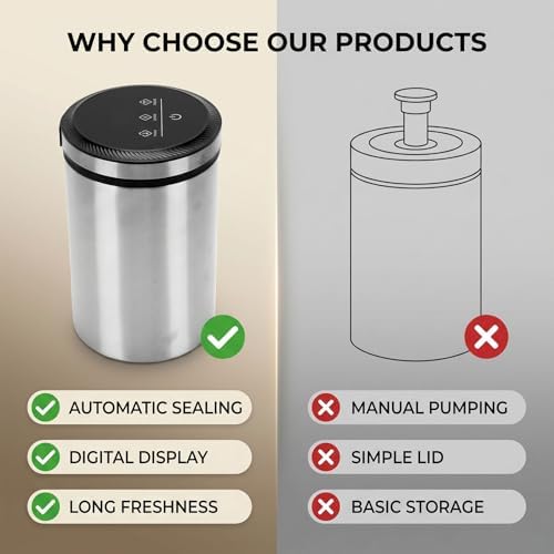 Vacuum Coffee Canister, Airtight Stainless Steel Food Storage Container with Digital Display, Automatic Vacuum Sealer for Coffee Beans, Grains, Nuts - Image 5