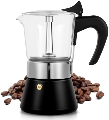 6 Cup 300ml Glass Moka Pot, Stovetop Espresso Maker, Black by Suiitat
