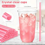 Ziliny 100 Sets 20 oz Clear Plastic Cups with Heart Shaped Straws and Lids - Image 3