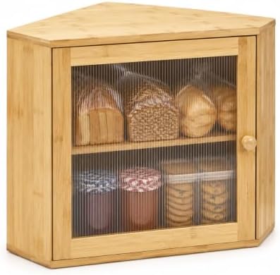 Corner Bread Box, 2 Tier Bamboo Bread Storage for Kitchen Countertop by Unknown