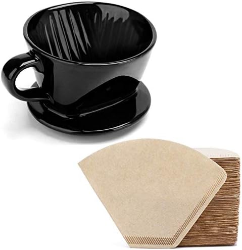 Coffee Filter, Segarty #2 Coffee Filter Cup and 400 Count #2 Coffee Disposable Cone Filters Paper, Flat Bottom Brewing Coffee Dripper and Natural Brown Paper for Home & Office Used, Easy to Clean by Segarty