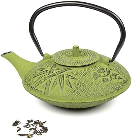 Creative Home Kyusu 38 Oz. Cast Iron Tea Pot with Removable Stainless Steel Infuser Basket Strainer, Green - Image 2