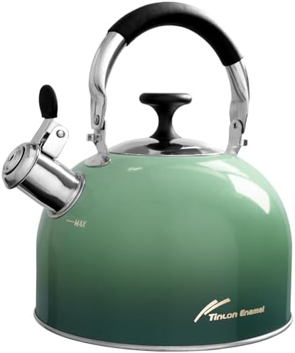 2.5 Qt Whistling Tea Kettle for Stovetop, Green by TinlonEnamel
