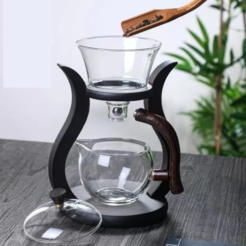 Lazy Kungfu Drip Teapot Magnetic Semi-Automatic Glass Teapot Wooden Glass Tea Set Kung Fu Tea Set - Image 4