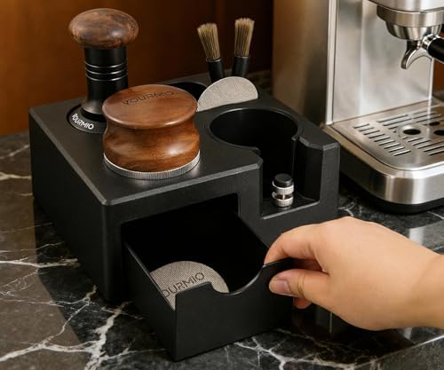 Espresso Tamping Station - 7 in 1 Espresso Coffee Organizer Box Fits for Storage 51/54/58MM Espresso Tamper, Distributor, Portafilter and Puck Screen Accessories, Plastic Tamp Station, Black - Image 3