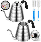 2 Sets Tea Kettle with Thermometer Pot and 2 Pcs Brushes, 40 Fl oz Stainless Steel Gooseneck Pour over Coffee Maker Teapot Pour over Coffee Kettle, 1200ml for Home Kitchen Camping by Acellegic