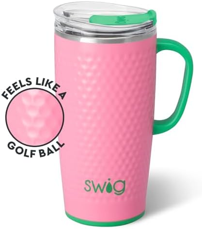 Swig Life 22oz Travel Mug, Insulated Tumbler with Handle and Lid, Travel Coffee Mug, Cup Holder Friendly, Stainless Steel 22 oz Tumbler, Reusable Insulated with Lid (Azalea Golf Ball) - Image 3