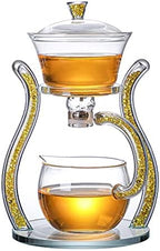 RORA Glass Teapot Set Semi Automatic Drip Rotating with Infuser Lazy Kungfu Tea pot Set (Yellow) by RORA
