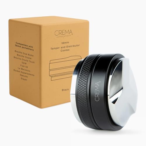 CREMA Coffee Products 58.5mm Hand Tamper & Distributor | Compatible with any 58mm | Double-Sided, Adjustable Depth Tool | Made with Durable 304 Stainless Steel | Black by CremaCoffeeProducts