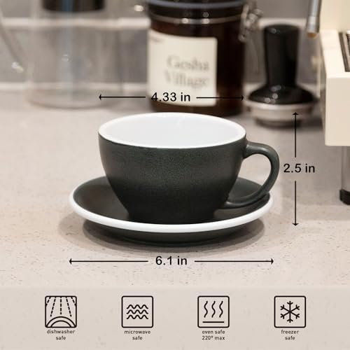 Loveramics Set of 1 x 300ml Latte Art Cup and Saucer (Anthracite) + Glass Travel Mug (Clear) - Image 4