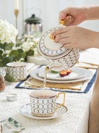 7 Oz Bone China Blue Tea Cup and Saucer Service for 4, Afternoon Porcelain Tea Set with Teapot, Tea Sets For Women Tea Party. - Image 4
