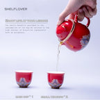 SHELFLOVER Beautiful Tea Mug Portable Set, White Porcelain Easy to Clean Keep Tea Hot Long, Easy Carried Travel/Office/Home Drink, Cute Cat, Red, 10oz - Image 2