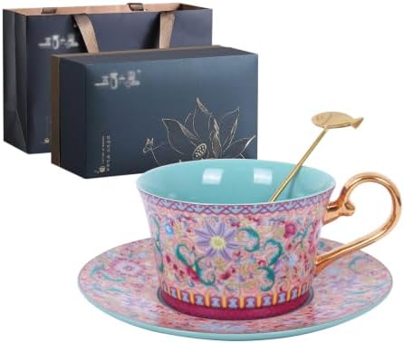 6.8oz Single Coffee Cup Set Hand Painted Saucer Spoon Gift Kit by Fancyall