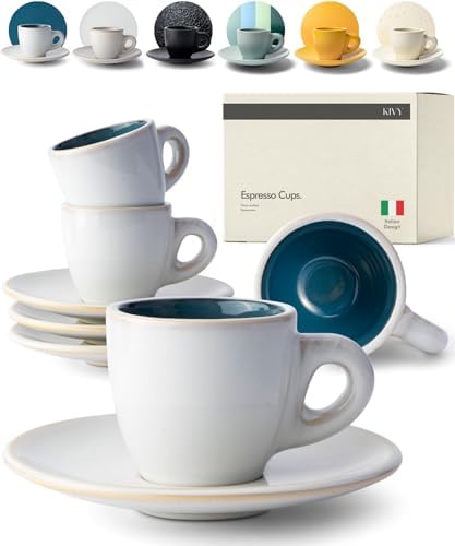 KIVY Espresso Cups Set 4x 3oz - Thick Walled Stoneware - Dishwasher Safe by KIVY