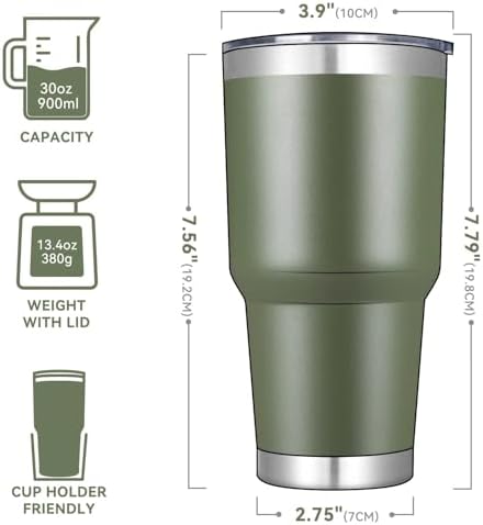 DOMICARE 30oz Tumbler Bulk with Lid and Straw, Double Wall Travel Coffee Mug, Insulated Vacuum Stainless Steel Tumblers, Powder Coated Tumbler Cup (Army Green, 8) - Image 3