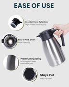 GiNT 51Oz Stainless Steel Thermal Coffee Carafe with Lid/Double Walled Vacuum Thermal Carafe / 12 Hour Heat Retention (Silver, 1.5L) - Image 3