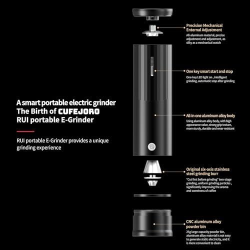 Electric Coffee Grinders, Portable Burr Grinder Capacity 50g w/Magnetic Cover,External Adjustable Setting, Aluminum Alloy Body, 800mAh Battery(Stand not Included) (Black) - Image 4