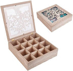 UNICRAFTALE Wood Tea Box Organizer Tan Tea Bags Holder 16 Compartment Hollow Tree of Life Tea Organizer Tea Bag Holder Organizer for Countertop Kitchen Cabinet Pantry 12.6x12.6x3.6 inch by UNICRAFTALE