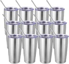 Volhoply 20oz Stainless Steel Tumbler with Lid and Straw Bulk 12 Pack,Double Wall Insulated Travel Iced Coffee Mug Fits Cup Holder,Powder Coated Cups for Hot/Cold Drinks,Christmas Gifts（Silver,12 Set） by LiveFully%EF%BC%8CDrinkFreely%E2%80%94KeepGoingwithVolhoply%EF%BC%81