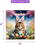 Happy Easter Maine Coon with Bunny Ear Headband and Flowers Set of 4 Stone Coasters Cat Lover Kitten Owner Gifts 4x4in Absorbent Soapstone Coaster 13001 - Image 5