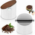 Reallnaive 5.3in Espresso Knock Box with Lid, White, Round by Reallnaive