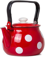 Vintage Enamel Kettle, Tea Pot Stovetop for Hot Water Fast to Boil, Teapot for Stovetop, Hot Water Kettle Teapot (Red White (3.5 L)) - Image 3