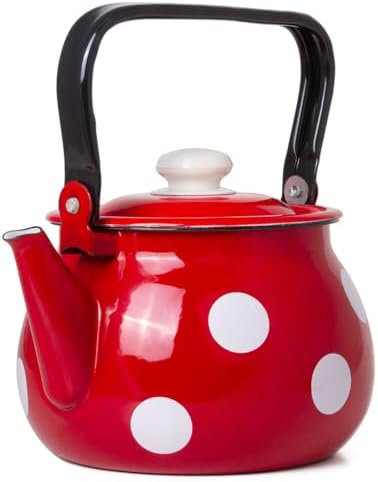 Vintage Enamel Kettle, Tea Pot Stovetop for Hot Water Fast to Boil, Teapot for Stovetop, Hot Water Kettle Teapot (Red White (3.5 L)) - Image 3