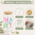 Glass Cups with Lids and Straws, 6Pack, 16oz, Mahjong Game - Image 3